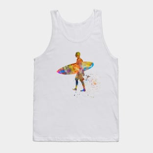 Young man surfer in watercolor Tank Top